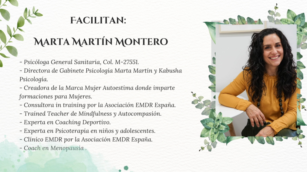 Programa Mindful self-compassion
Programa de 8 semanas para el cultivo de la autocompasión, viernes de octubre y noviembre Madrid Marta Martín